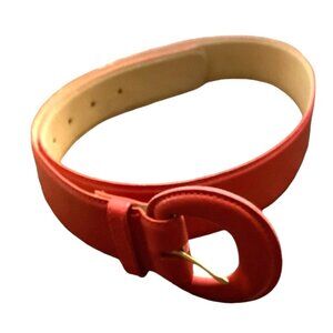 Vtg Valerie Barad Red Leather Belt Oval Buckle Women Medium Waist 27-31"